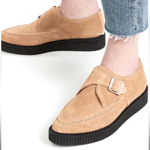 Re/Done 70s Creeper Shoes Tan Low Platform w Monk Strap Buckle in Cuoio Suede 39 - Picture 8 of 8